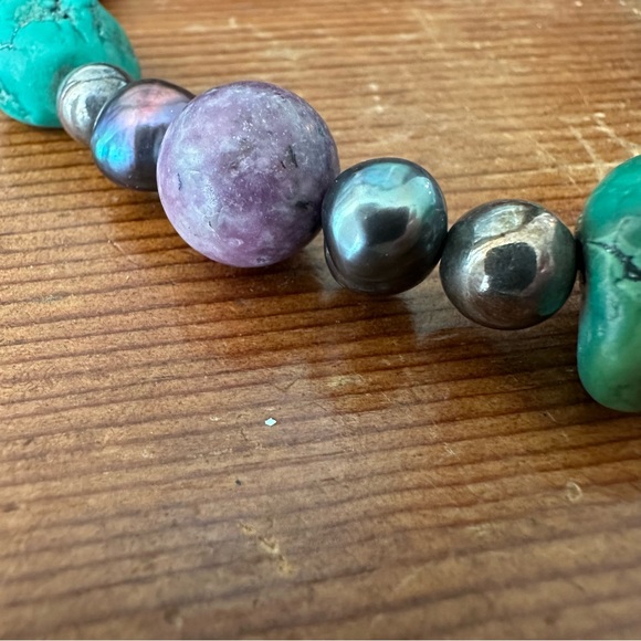 Chunky Turquoise Pearl Lapis Lazuli Natural Gemstone Peacock Choker Necklace - Picture 12 of 16